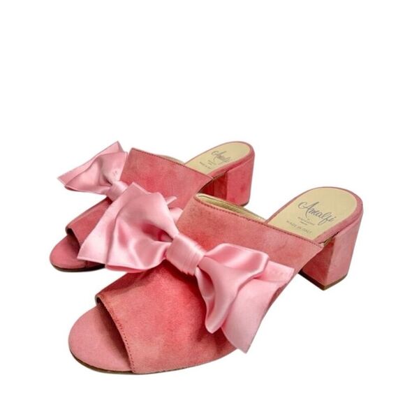 Amalfi Mules Size 7 Pink Suede Leather Slip On Block Heel Open Toe Made in Italy - Picture 1 of 9